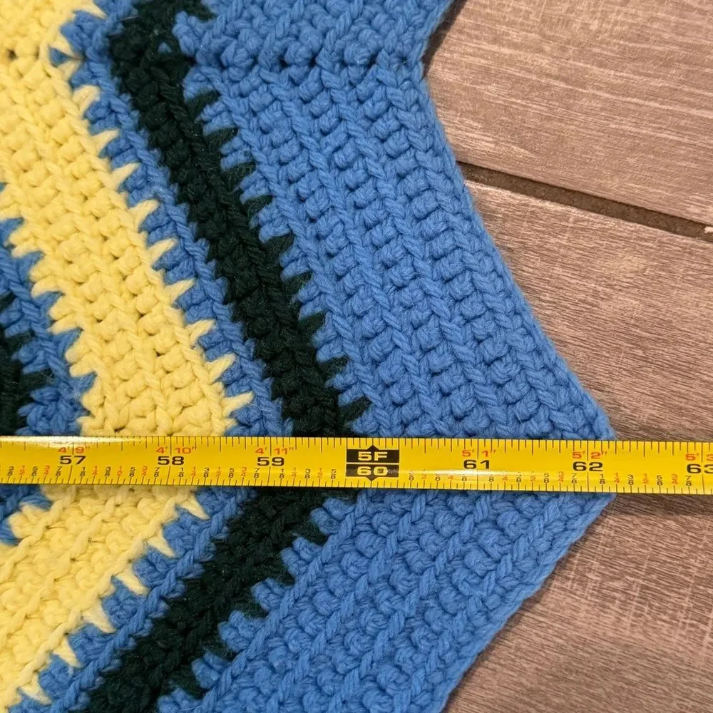 Blue Red Yellow Chevron Afghan Throw Blanket Handmade 55x52
